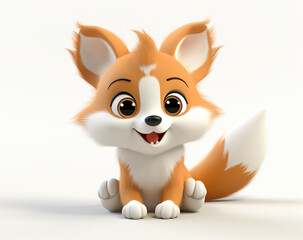 Obraz premium 3D cute funny fox cartoon isolated in background. Nature and wildlife