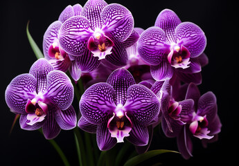 Purple vanda orchid isolated on dark background. Spring and tropical flowers