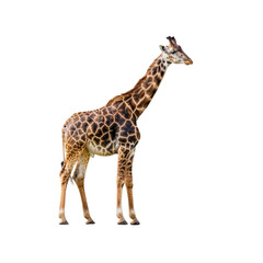 Naklejka premium A giraffe standing on a white background
