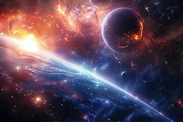Obraz premium Generative ai on theme of parade of planets in solar system, bright stars glow in atmosphere