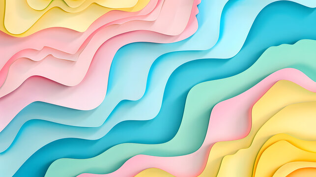 Cover or flyer template with abstract paper cut blue green pink yellow background. Vector template in carving art style. Generative AI. - Powered by Adobe