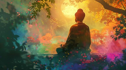 meditative buddha radiating inner peace and enlightenment digital painting