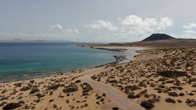 Aerial View of Beach With Mountain on Graciosa, Lanzarote