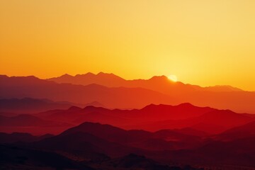 a desert scene with a cactus and mountains in the background, Generate a grainy gradient backdrop, smoothly fusing the fiery tones of a desert sunrise