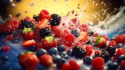 fruit salad with berries raspberry blackberry splashes berries falling strawberry