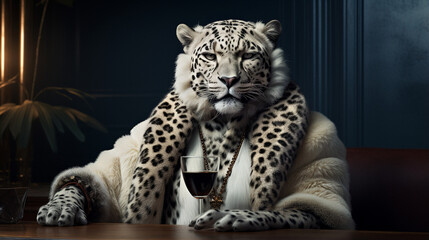 Fototapeta premium close up of a leopard stylish jaguar In the armchair