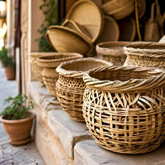 Obraz premium traditional craft hemp baskets in elche spain plants door landscape generate ai