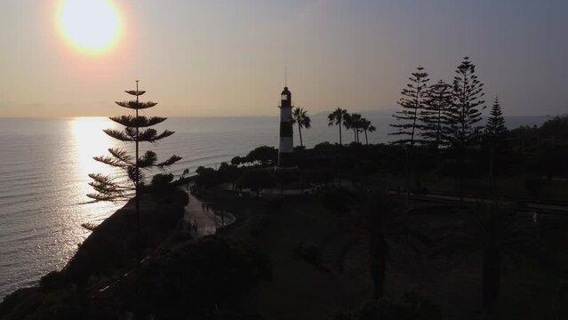 Lima Peru Dusk Cloudy day Coast Miraflores Bajada Balta December Sunset Aerial View Drone View DJI