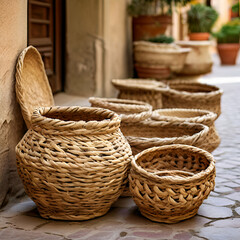 traditional craft hemp baskets in elche spain plants door landscape  generate ai