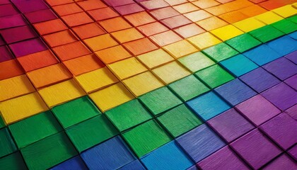 background texture of symmetrically arranged squares painted in the colors of the LGBT flag