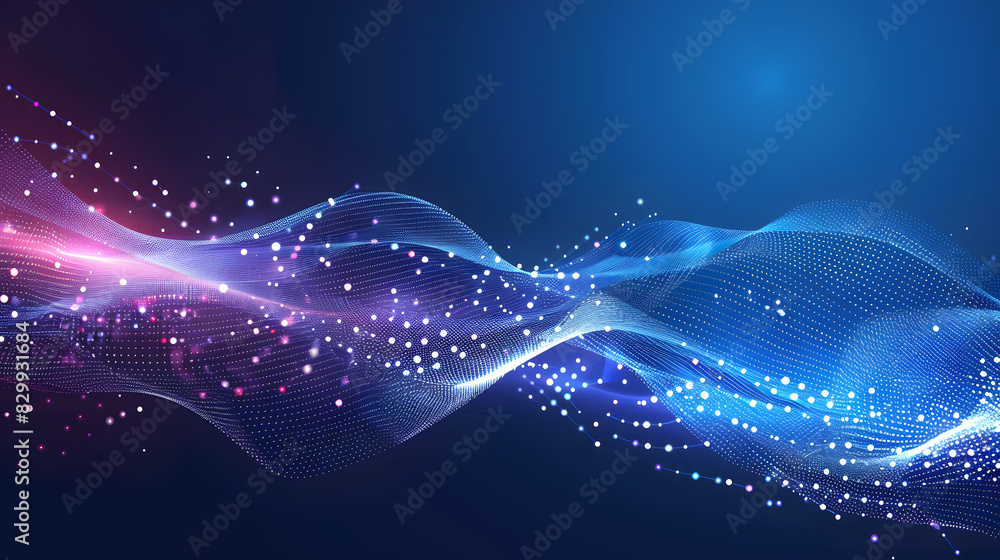 Leinwandbilder digits abstract background with connected line and dots, wave flow. digital neural networks. network