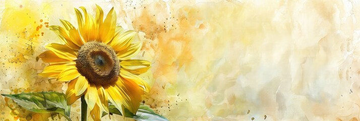 Sunflower in watercolor. Bright yellow flower. Summer vibes. Floral background.