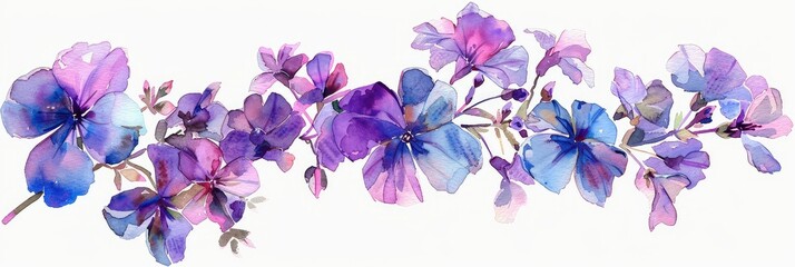 Watercolor floral arrangement. Delicate purple and blue flowers.