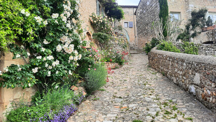 Ruelle pav&eacute;e du village de Mirmande situ&eacute; au nord de Mont&eacute;limar dans le d&eacute;partement de la Dr&ocirc;me en France