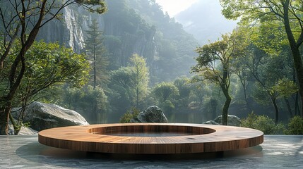 The geometric podium serves as a platform for contemplation and reflection, offering viewers a moment of respite in the midst of nature's beauty. Minimal and Simple style