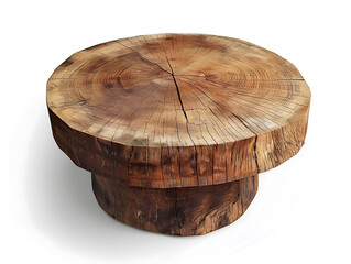 Rustic round wooden coffee table cut out at high resolution