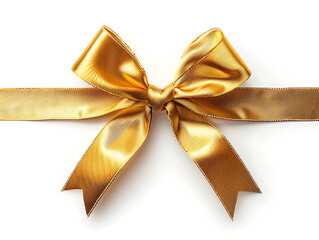 Naklejka premium Golden ribbon and bow on white background