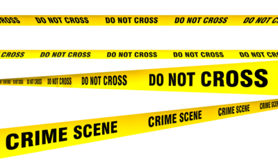 Crime scene barrier tape isolated on checkered background