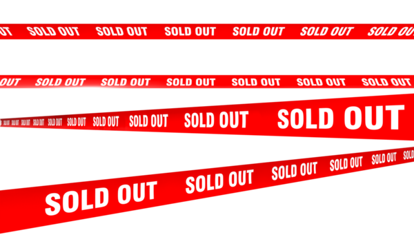 Sold out red tape on transparent background