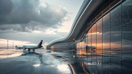 modern airport with parked aircraft ai generated architectural exterior digital art