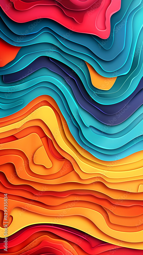 Aufkleber a colorful abstract painting with a wave-like pattern. the colors are bright, creating a sense of en