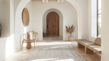 modern boho mediterranean home entryway with arched walls interior design