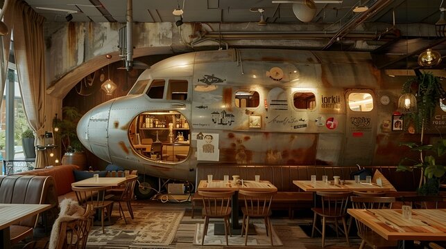 Repurposed Airplane Fuselage Transformed into Charming Cafe with Vintage Inspired Decor