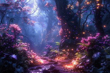 Mystical Forest with Glowing Plants