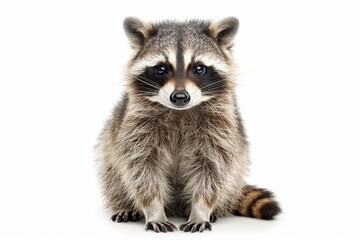 Fototapeta premium Cute Young Raccoon Sitting on White Background
