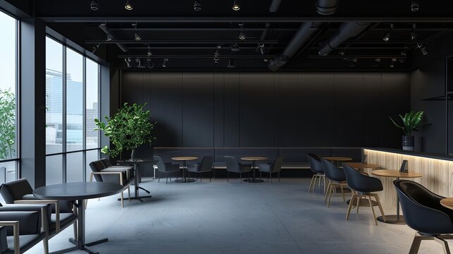 modern minimalist cafe interior with dark color scheme empty space ai generated illustration