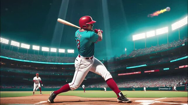 Baseball player in action. Seamless looping time-lapse 4k video animation background