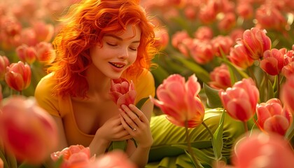 Naklejka premium smiling girl sits UHD Wallpapar