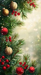 Naklejka na ściany i meble Christmas Tree with Red, Gold, and Green Ornaments