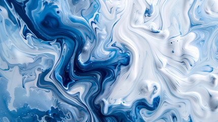 Fototapeta premium Abstract fluid art, white and blue swirling patterns