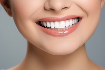Obraz premium Healthy Perfect Teeth Young Woman Smiling Showcasing Teeth Whitening and Dental Care