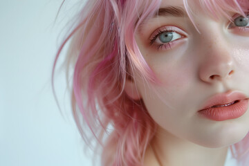 Portrait of a young girl with pink hair