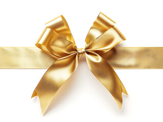 Naklejka premium Golden ribbon and bow on white background