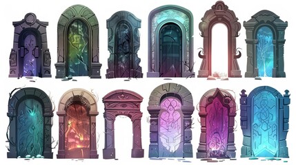 mysterious portals a set of isolated gateways on white background inviting curiosity and imagination digital painting