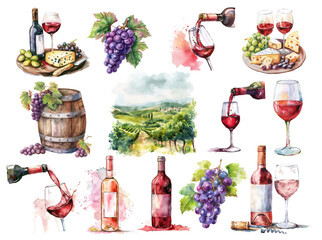 Wine bottles glass seamless pattern. watercolor illustration, good for bar menu design. ai print