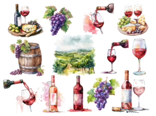 Wine bottles glass seamless pattern. watercolor illustration, good for bar menu design. ai print