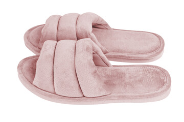 Pair of soft slippers on white background