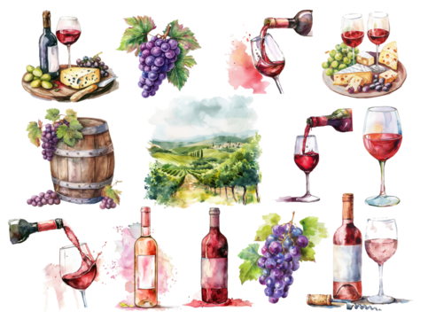 Wine bottles glass seamless pattern. watercolor illustration, good for bar menu design. ai print - Powered by Adobe