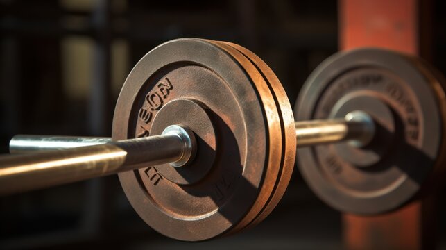 Black steel burbell disks in the gym, gym equipment concept. Close-up. Workout training and fitness gym concept.