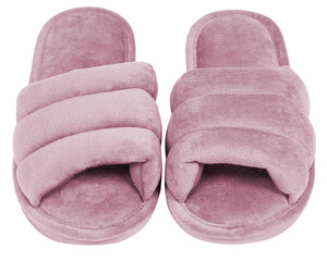 Pair of soft slippers on white background