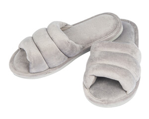 Pair of soft slippers on white background