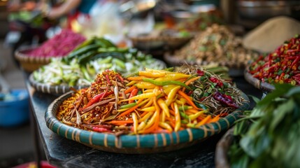 Fototapeta premium An Assortment of Bright Aromatic Thai Spices on a Sleek Display for Culinary and Market Promotions