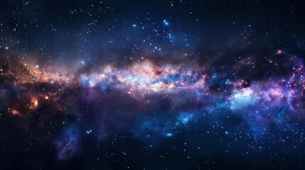 Naklejka premium mystical starry night sky with colorful nebula and distant galaxies aweinspiring cosmic panorama