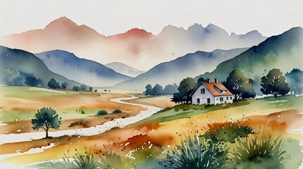 watercolor painting of beauty landscape