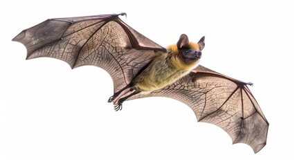 Obraz premium nocturnal winged mammal solitary flying bat isolated on crisp white background abstract photo