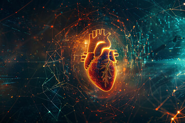 Digital Illustration of a Heart with Neural Connections